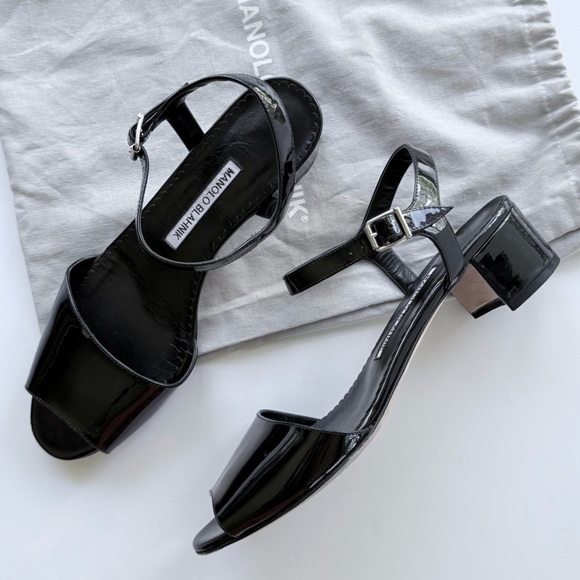 Manolo Blahnik Affian Sandal in Black Patent Leather 39 / 8 - Picture 2 of 16